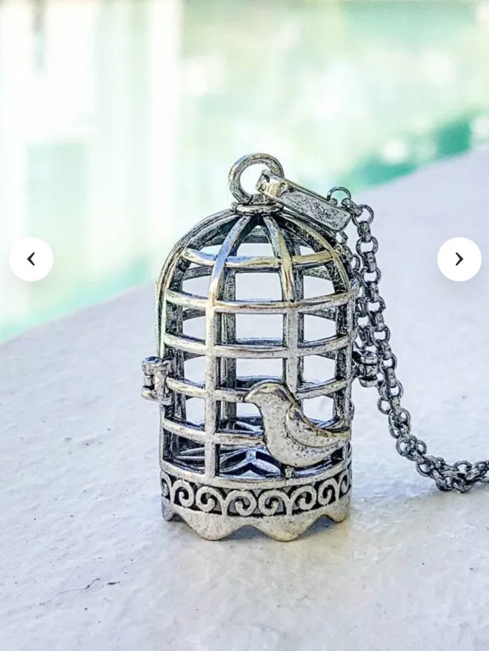 Silver Bird Cage Pendant Necklace